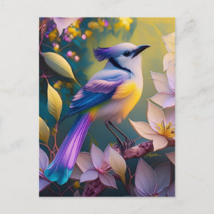 Violetter Tuffgelber Fantasie Vogel mit Brustschmu Postkarte