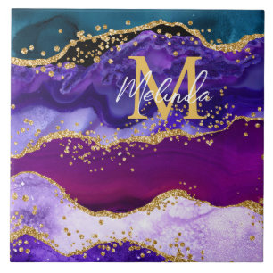 Violetter und blauer Pfauen-Faux-Glitter-Achat Fliese