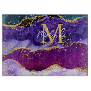 Violetter und blauer Pfauen-Faux-Glitter-Achat Schneidebrett