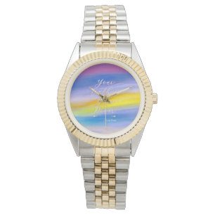 Violetter und goldener Strahl Abstract Armbanduhr