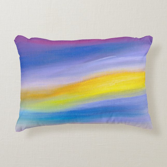 Violetter und goldener Strahlenabstract Dekokissen (Vorderseite)