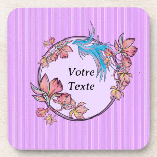 violetter Vogel mit Blumenkrone Getränkeuntersetzer