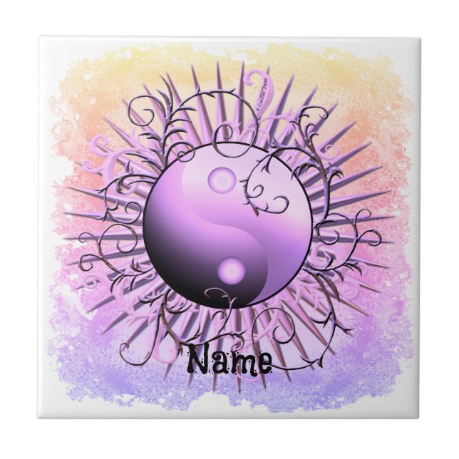 Violetter Wirbel Yin Yang  Fliese (Vorderseite)