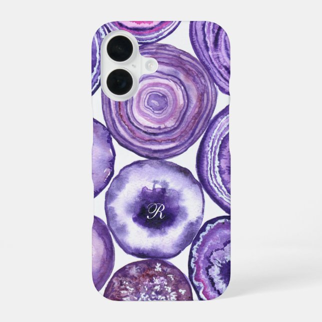 Violettes Achat-Monogramm iPhone 16 Hülle (Rückseite)