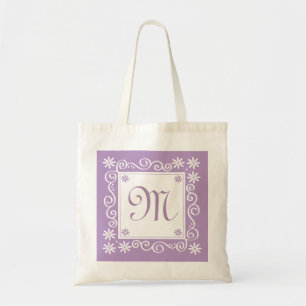 Violettes Blumenmuster mit Monogramm Tragetasche