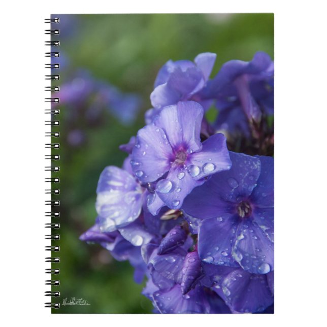Violettes Blumennotizbuch mit dem Tau des Morgens Notizblock (Vorderseite)