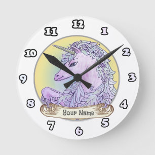 Violettes Einhorn-Tischuhr Runde Wanduhr