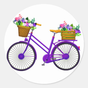 Violettes Fahrrad mit Korbgeflecht von Blume - Runder Aufkleber