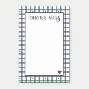 Violettes Herz-Gingham Post-it Klebezettel