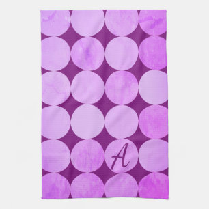 Violettes, lila Magenta- und rosa Kreise-Monogramm Geschirrtuch