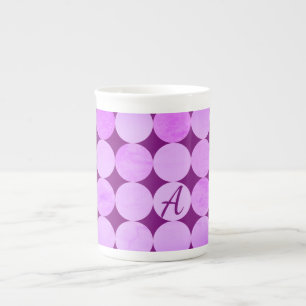 Violettes, lila Magenta- und rosa Kreise-Monogramm Prozellantasse