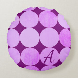 Violettes, lila Magenta- und rosa Kreise-Monogramm Rundes Kissen