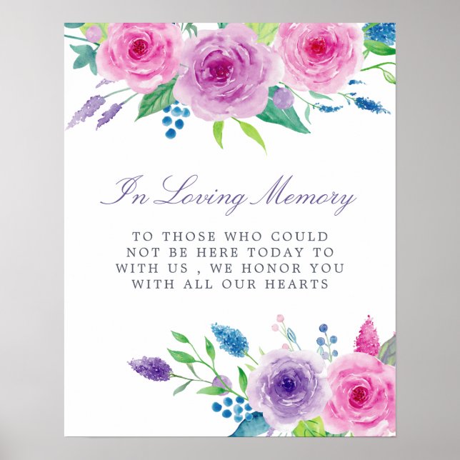 Violettes Mischwasserfarben-Blumen-Hochzeitsgedenk Poster (Vorne)