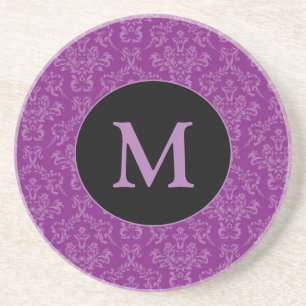 Violettes Purpur Elegantes Vintage-Damaskus-Monogr Getränkeuntersetzer
