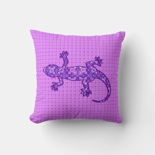 Violettes und amethyst Lila Stammes- Batik Gecko - Kissen (Vorderseite)