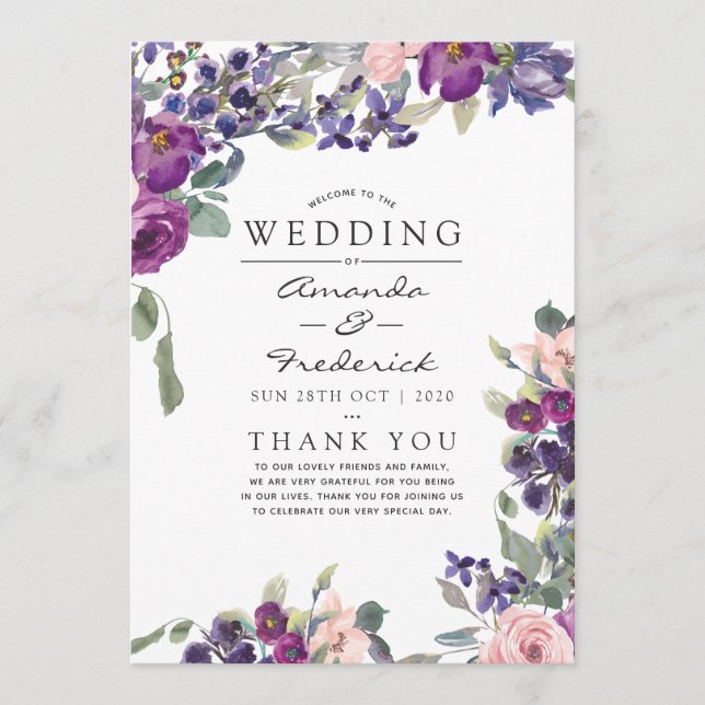 Violettes und Pflaumenblüten-Hochzeitsprogramm Programm (Vorderseite)