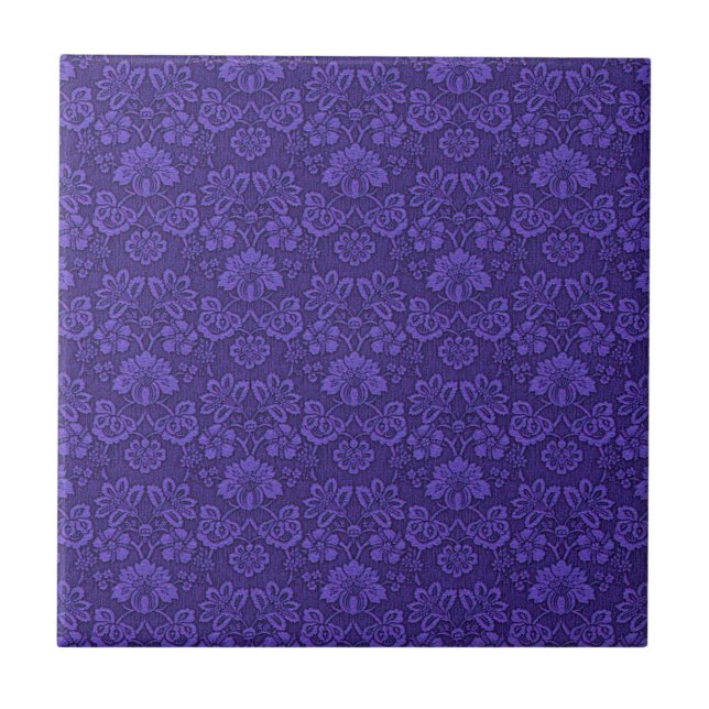 Violettes Vintage-Damaskmuster Fliese (Vorderseite)