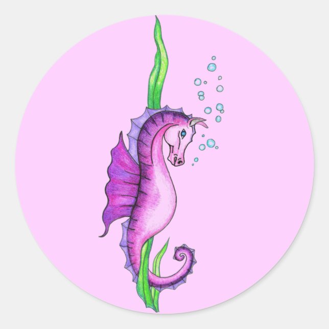 Violettes Wasserpferd Runder Aufkleber (Vorderseite)