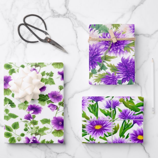 Violettflüster, Lila Blüten Geschenkpapier Set (Vorderseite)