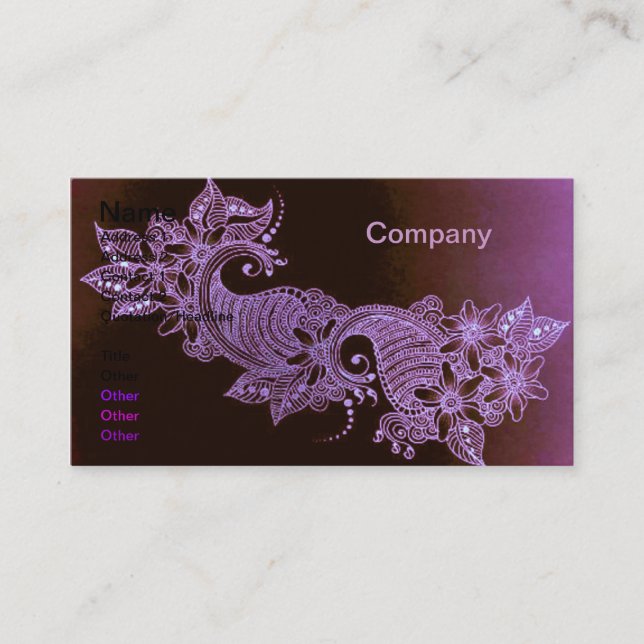 Violettkarte Henna mehndi floral Business Card Visitenkarte (Vorderseite)