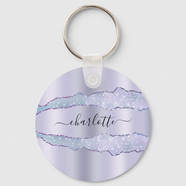 Violettlavender agate Marmor Glitzer Name Schlüsselanhänger (Vorderseite)