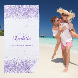 Violettlavene, Name des weißen Glitzer Monogramm Strandtuch