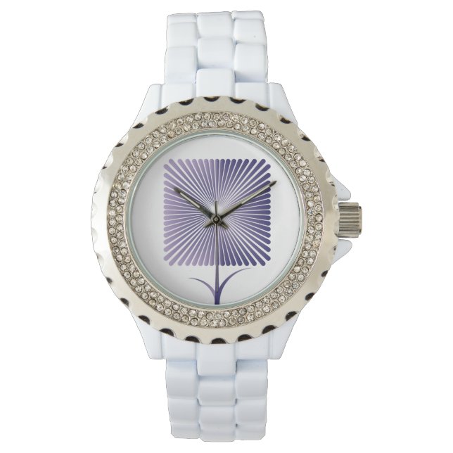 Violettquadrat Blume nb Armbanduhr (Vorderseite)