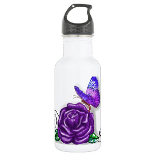 Violettschmetterling und Rose Trinkflasche