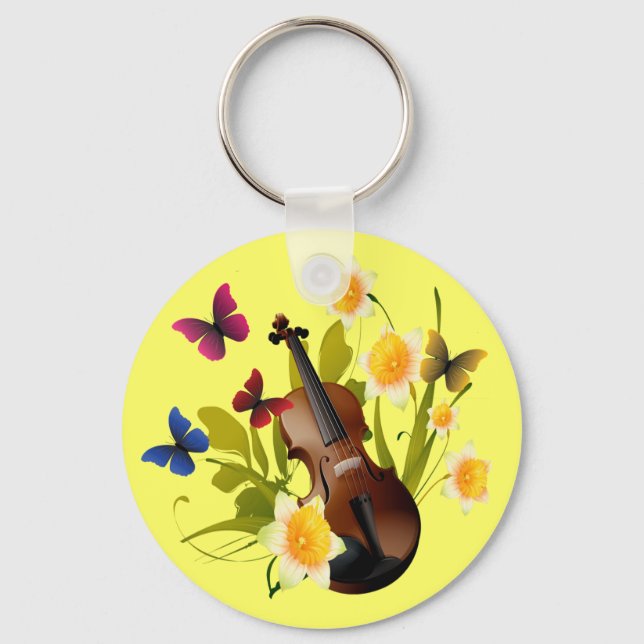 VIOLIN, BLUME UND SCHALTFLÄDEN SCHLÜSSELANHÄNGER (Vorderseite)