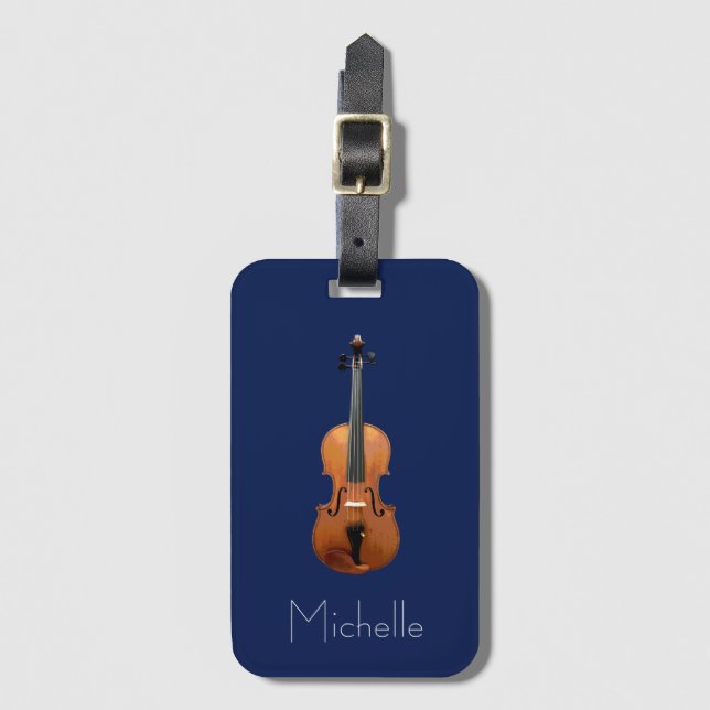 Violin Case Monogram Minimalistisch Blue Gepäckanhänger (Vorderseite Vertikal)