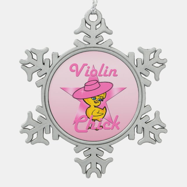 Violin Chick #8 Schneeflocken Zinn-Ornament (Vorderseite)