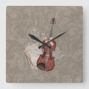 Violin Clock Music Home Decor Quadratische Wanduhr