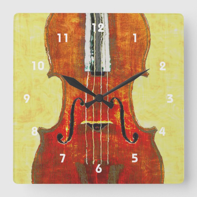 VIOLIN Clock Quadratische Wanduhr (Vorderseite)