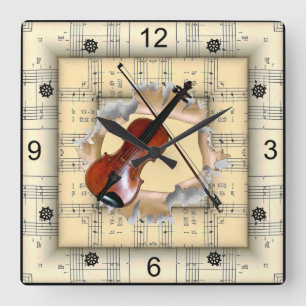Violin ~ Durchbrechen seltsamer Notentitel ~ Quadratische Wanduhr