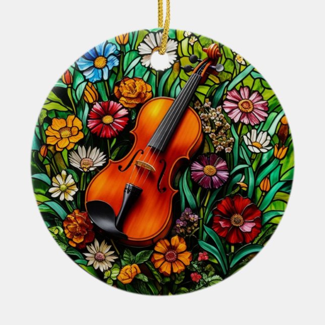 Violin Floral  Keramik Ornament (Vorne)