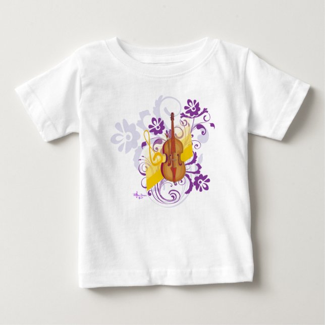 Violin Floral Swirl Baby Geschmeidiges weißes Klei Baby T-shirt (Vorderseite)