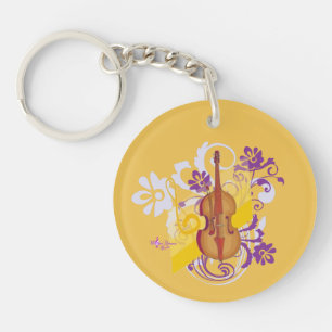 Violin Floral Swirl Gold Runde 2-seitiger Schlüsse Schlüsselanhänger