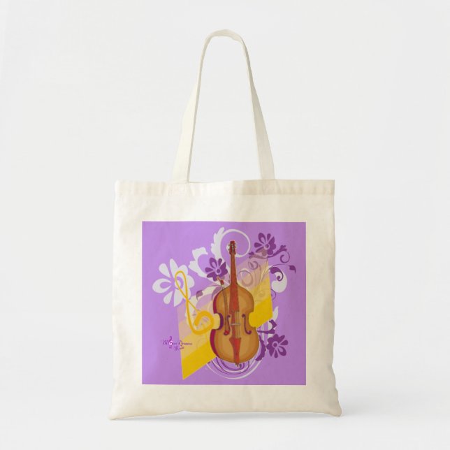 Violin Floral Swirl Lila Budget Tote Beutel Tragetasche (Vorne)