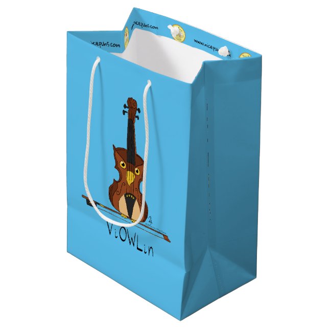 Violin Funny Musician Cartoon Mittlere Geschenktüte (Vorderseite Schrägansicht)