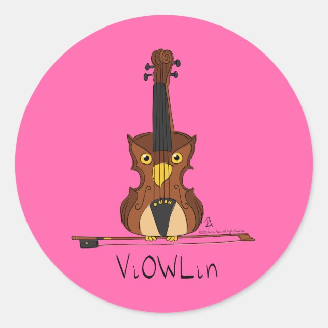 Violin Funny Musician Cartoon Runder Aufkleber (Vorderseite)