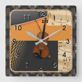 Violin in Abstract Music-Theme Quadratische Wanduhr