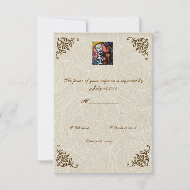 Violin Man Day of the Dead Wedding RSVP (Vorderseite)
