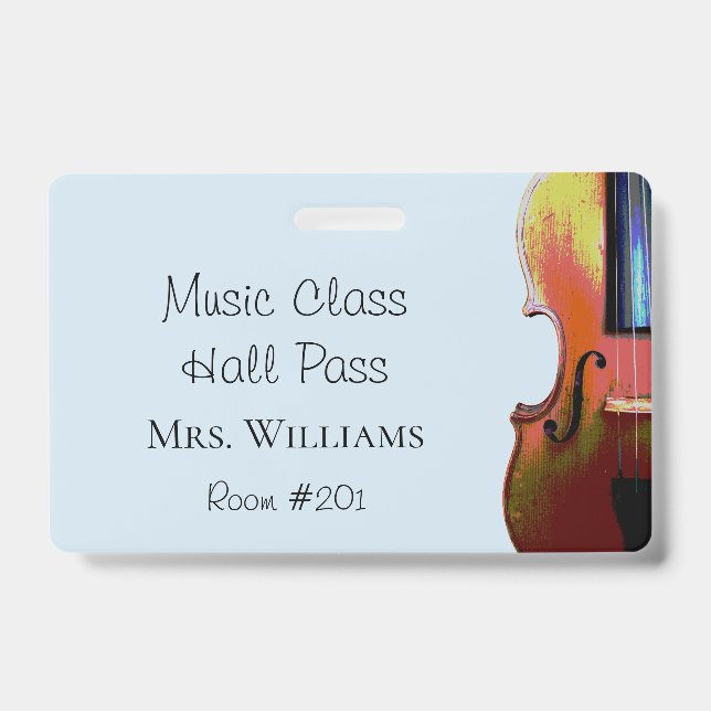 Violin Music Orchestra Class Blue Hall Pass Ausweis (Vorderseite)