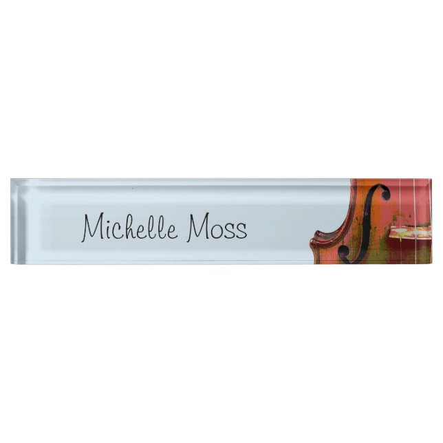 Violin Music Studio Blau Personalisiert Namensplakette (Vorderseite)