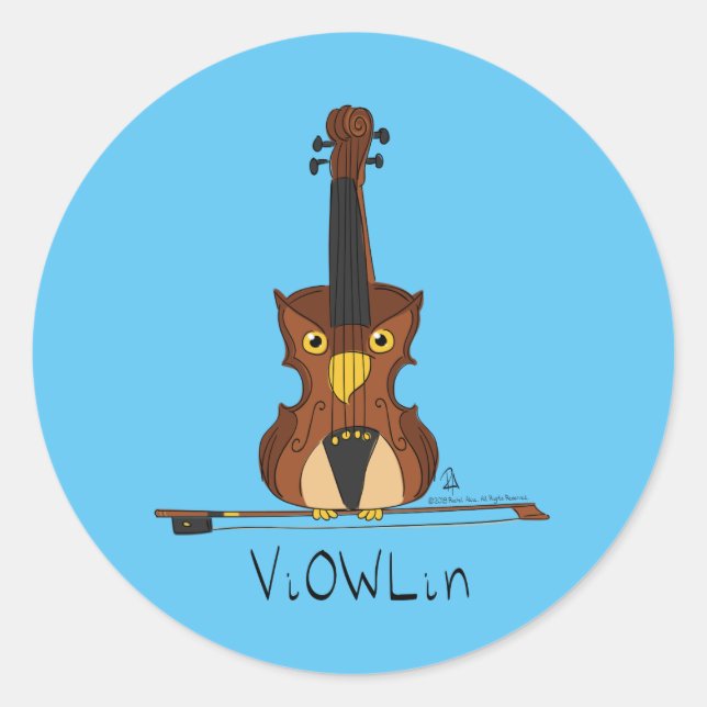 Violin Owl Funny Niedlich Kids Music Runder Aufkleber (Vorderseite)
