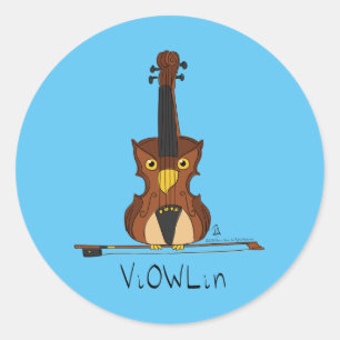 Violin Owl Funny Niedlich Kids Music Runder Aufkleber