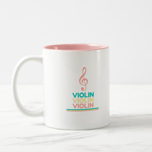 Violin Pink Treble Clef Zweifarbige Tasse (Links)