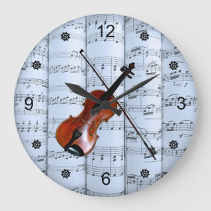 Violin ~ Rollenbogen Musik ~ Blue Tint Hintergrund Große Wanduhr