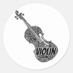 Violin Shaped Word Art Black Text Runder Aufkleber