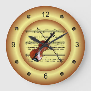 ~ Violin~ Sheet Music ~ Gold Background ~ Große Wanduhr